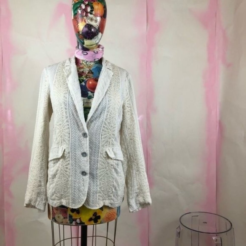 Anthro Cartonnier Lupe Lace Ivory Blazer Jacket Patchwork Paneled - Picture 2 of 8